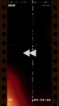 Retro VHS Rewind Effect with Warm Light Leaks and Film Strip Border featuring Analog Glitch Noise and Countdown Timecode for Vintage Video Transitions and Creative Overlays