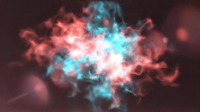 Abstract High Energy Lens Flare Bloom with Coral and Turquoise Pulses
