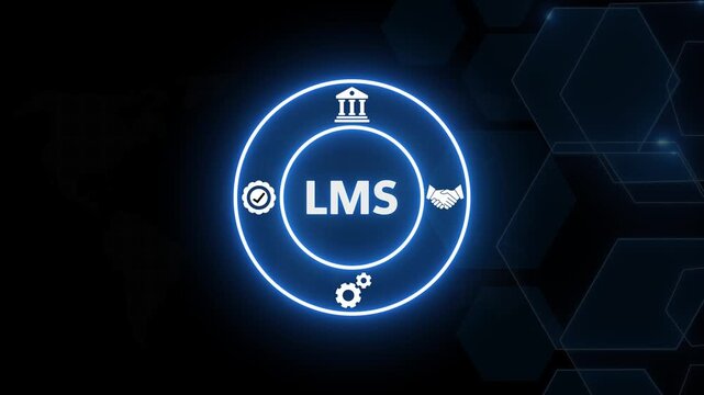 Lms learning management system concept with glowing digital and corporate training network interface