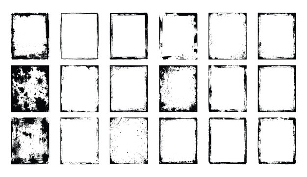 Collection of square and rectangular grunge frames with distressed textures and weathered edges.