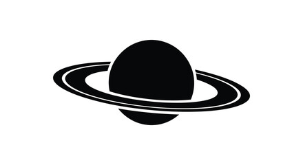Planet Silhouette With Rings Black On White Background © Md