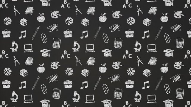 Back to School Black Chalkboard Doodle Pattern Background Loop