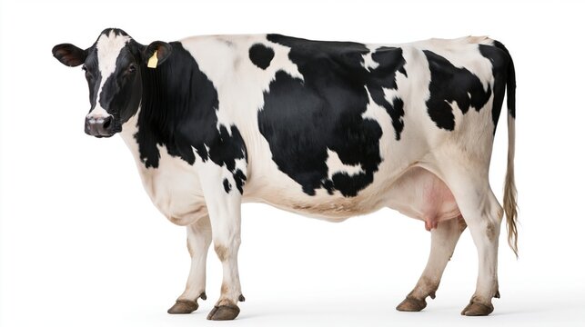 The Holstein Dairy Cow in Profile on White Studio Background