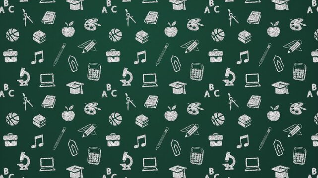 Back to School Green Chalkboard Doodle Pattern Background Loop