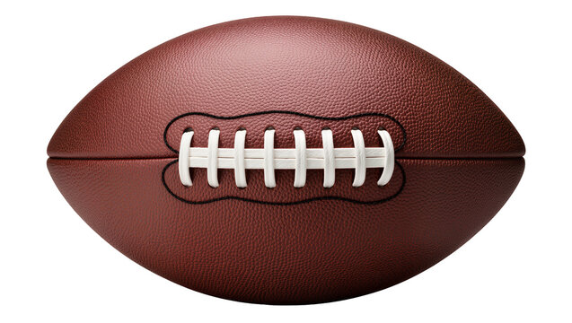 Brown leather American football with white laces, isolated on transparent background