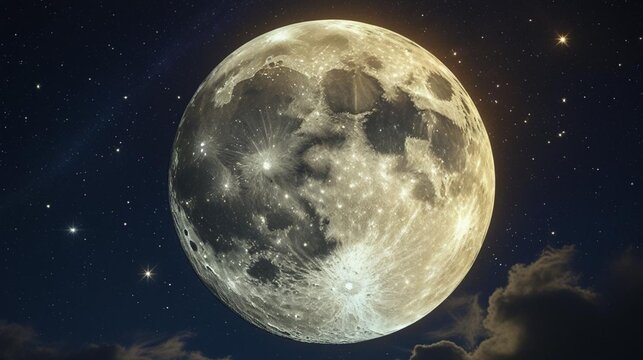 神聖な光を放つ満月の夜空