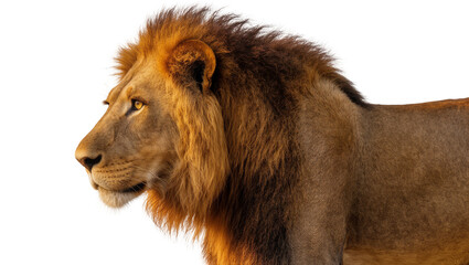 Majestic male lion with full mane profile view, isolated on transparent background © Viktor