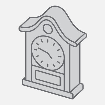 Chiming clock isometric icon, musical clocks concept. Vector graphics. Westminster chimes, grandfather clock sign with outline style icon for mobile or web design.