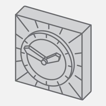 Square clock isometric icon, time adjustment concept. Vector graphics. Clock, vintage sign with outline style icon for mobile or web design.