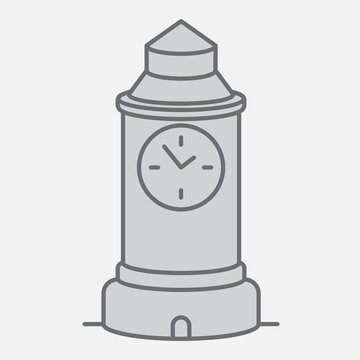 Clock tower isometric icon, city landmark concept. Vector graphics. Tower clock, city building sign with outline style icon for mobile or web design.