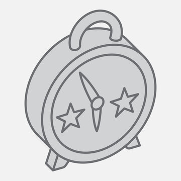 Bedside clock isometric icon, table clocks, bedroom alarm clocks concept. Vector graphics. Night table clocks sign with outline style icon for mobile or web design.