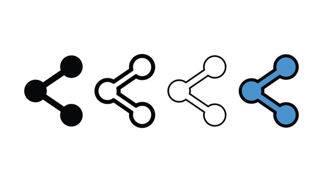 Four share icons in different colors and styles representing connection and network options for digital use
