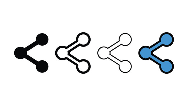 Four share icons in different colors and styles representing connection and network on a white background