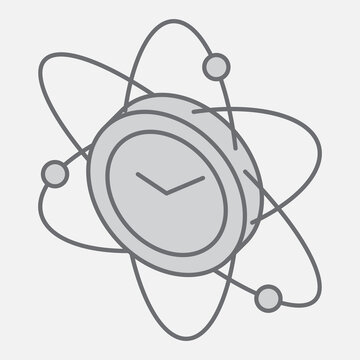 Atomic clock isometric icon, precise time concept. Vector graphics. Atomic time, atom sign with outline style icon for mobile or web design.