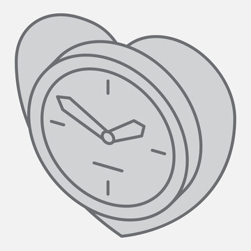 Heart shaped clock isometric icon, time heals concept. Vector graphics. Love shape, ticking sign with outline style icon for mobile or web design.
