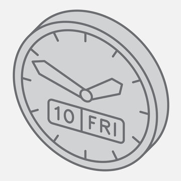 Calendar clock isometric icon, date and time concept. Vector graphics. Display date and time sign with outline style icon for mobile or web design.