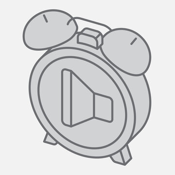 Alarm of clock isometric icon, loud and clear sound concept. Vector graphics. Ringtone, sound alert sign with outline style icon for mobile or web design.