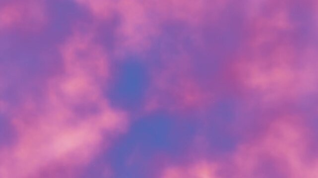 Horizontal 3D dreamy sky clouds sunset twilight pink purple background nature atmosphere dusk evening soft pastel loop animation gradient abstract texture vapor mist heaven serene calm peace fantasy