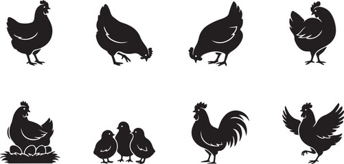 hen chicken silhouette set. silhouette vector illustration © MstMoushumi