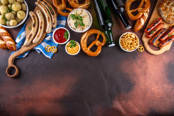 Obraz premium Oktoberfest picnic and barbecue food, Oktoberfest bavarian party menu
