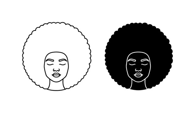 Afro Hairstyle Vector Icons, Black Woman Portrait Outline, Natural Hair Silhouette