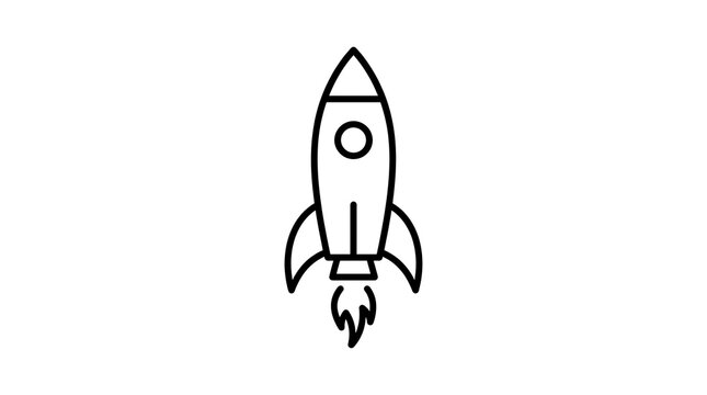 Minimalist rocket ship icon outline for startup and launch concept