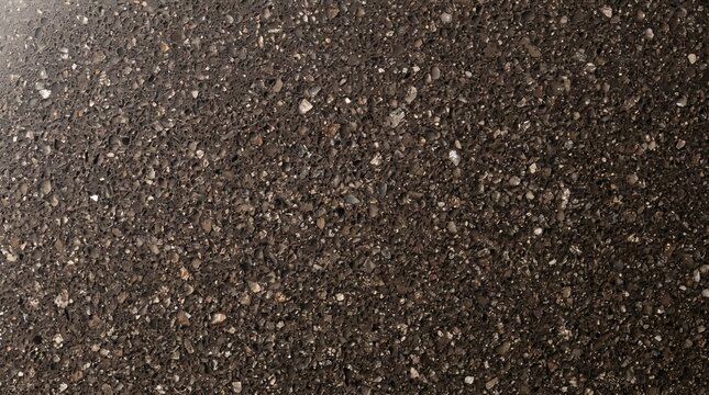 Dark brown terrazzo stone texture featuring natural mineral aggregates with a polished reflective surface finish for modern architectural flooring with fragments reflective specks