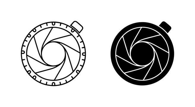 Camera Aperture Icons, Photography Symbol, Diaphragm Blades, Vector Graphics