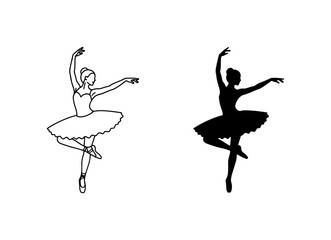 Ballet Dancer Silhouette, Elegant Female Dancer Vector Art, Graceful Pirouette Pose, Classical Dance Performance © Mumin
