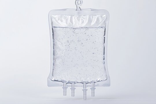 The IV Bag Filled with Clear Intravenous Fluid for Medical Treatment