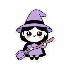 Obraz premium Cute Kawaii Witch Girl Halloween Vector