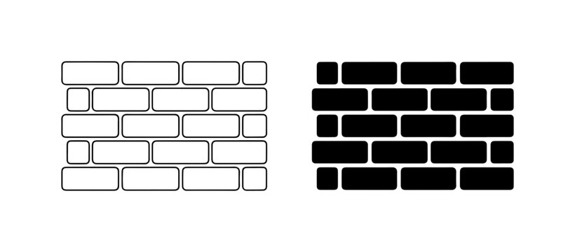 Brick Wall Icons, Black and White Vector Graphics, Construction Element, Building Material
