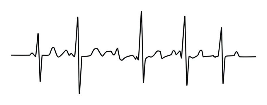 Gr&aacute;fico lineal de latidos card&iacute;acos en blanco y negro sobre fondo liso
