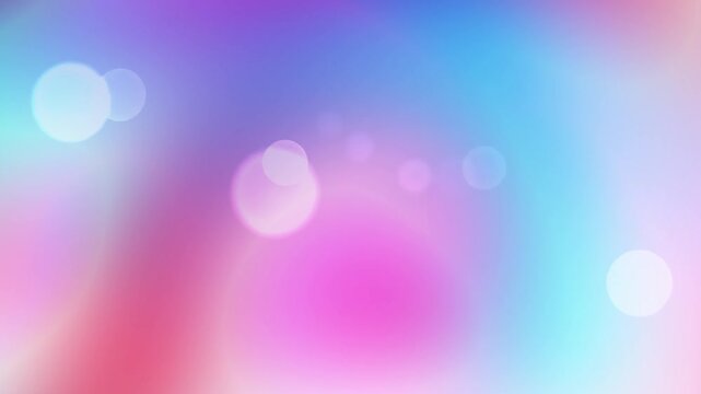 Luminous sky blue, lavender purple, and soft pink fluid gradient wave loop with floating translucent bokeh circles for aesthetic video background