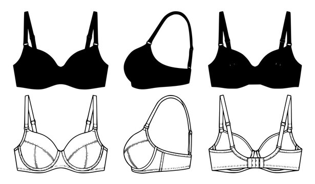 Editable satin silk bra flat fashion sketch vector collection isolated on white background