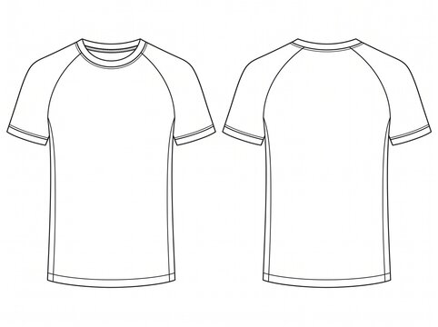 Men casual raglan short sleeve t-shirt fashion flat sketch with rounded crew neckline front and rear view