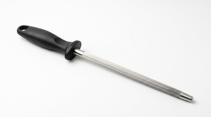 Fototapeta premium Butcher sharpening steel on white background. Professional knife honing rod for kitchen.