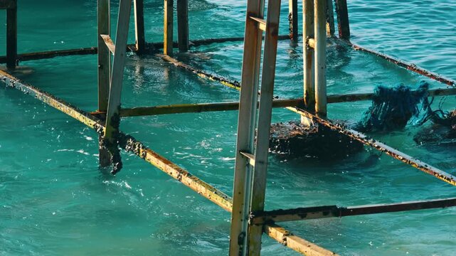 Submerged Dock Piles in Shimmering Water