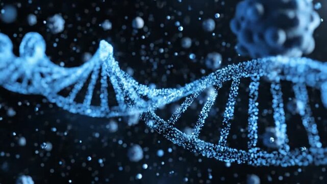 Glowing 3D DNA Double Helix Structure with Microscopic Particles