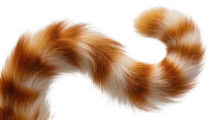 Fluffy ginger and white striped cat tail curled elegantly, isolated on transparent background © Constantin