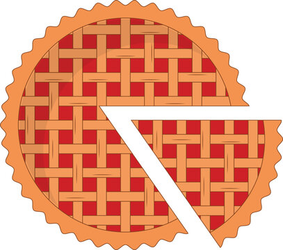 Cherry Lattice Pie Top View Vector Illustration. Baked Sweet Pastry Design Element Isolated on White Background