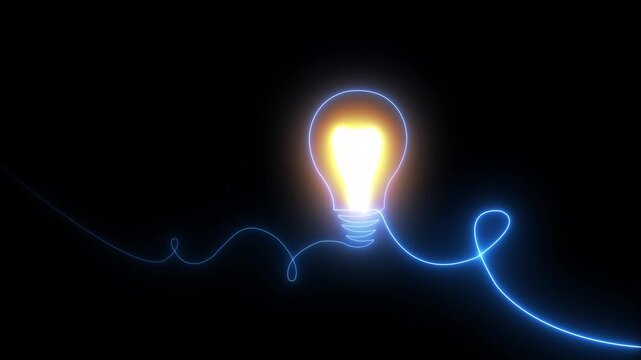 Vertical banner of glowing neon line light bulb icon isolated on black background. technology technology energy concept. Neon light digital bulb icon animation on black background. Energy idea. 4k 