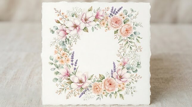 Watercolor floral wreath with magnolias and roses
