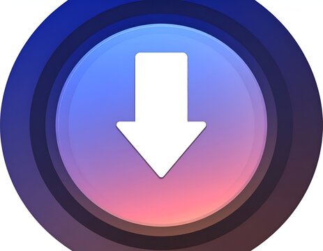 Minimalist 3D Download Icon Render with Smooth Blue and Pink Gradient Button