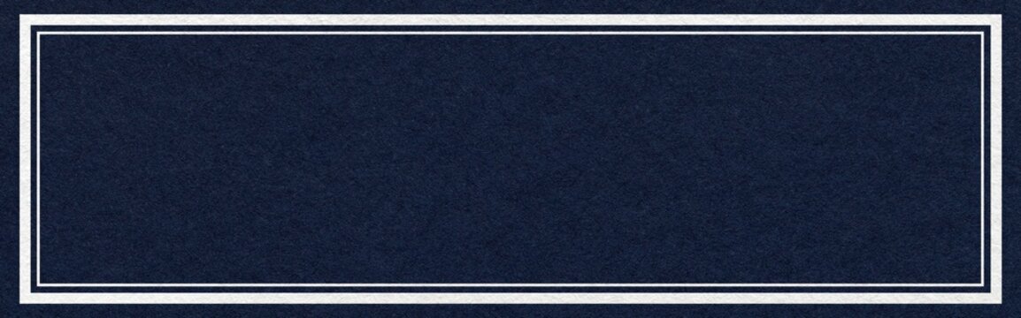 Dark navy blue textured paper background with white double frame border and copy space for website header banner template