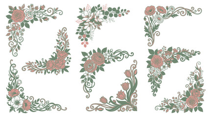 Fototapeta premium Floral Corner Ornaments Set - Vintage Botanical Design Elements