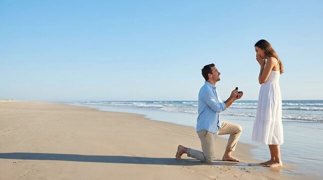 Shot of a proposing to on the beach Make me the happiest alive by saying yes beach shot of a man proposing to woman girlfriend on the beach make me the happiest alive by saying yes proposal