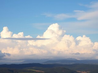 Fototapeta premium Dreamy clouds drifting across a serene landscape, peaceful atmosphere, minimalist illustrations