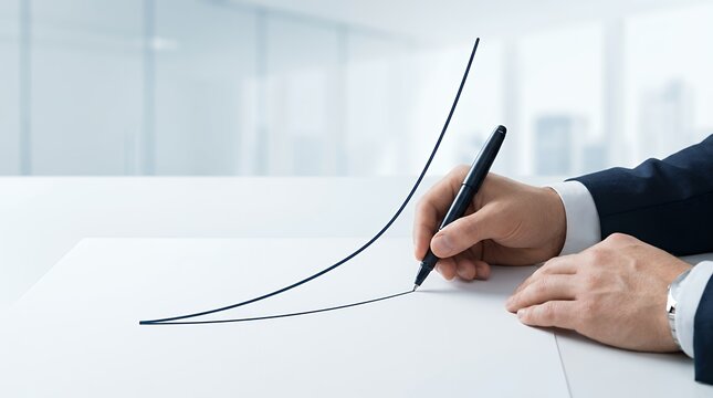 A close-up of a business person's hands drawing an exponential line curve showing rapid business growth and success a concept of progress and achievement. drawing business growth and rapid success