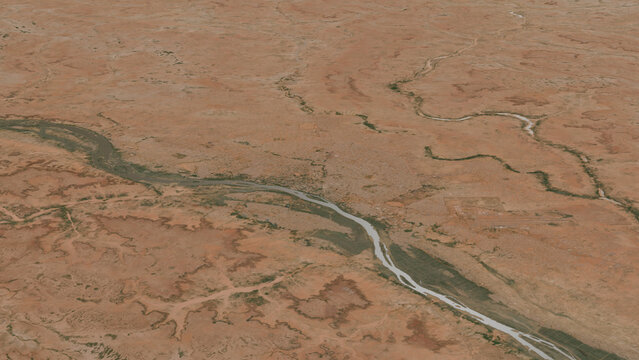 Oblique aerial 3D illustration of Niamey, Niger